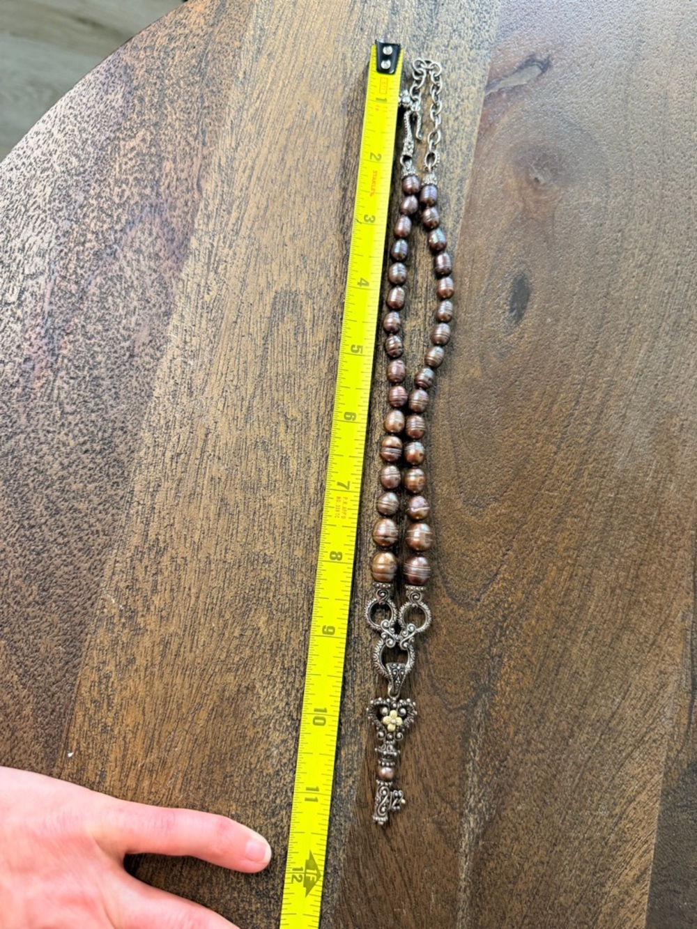 Pearl and Sterling Silver Skeleton Key Necklace - Picture 5 of 7